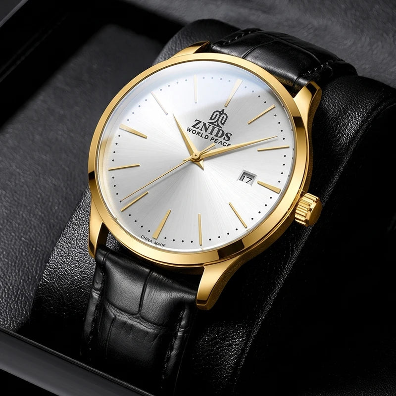 Highly stylish and simple men's mechanical wristwatch with automatic movement, hollowed-out design, waterproof, calendar dial, leather strap, suitable for daily commuting. Fashionable, casual, versatile, and trendy men's watc