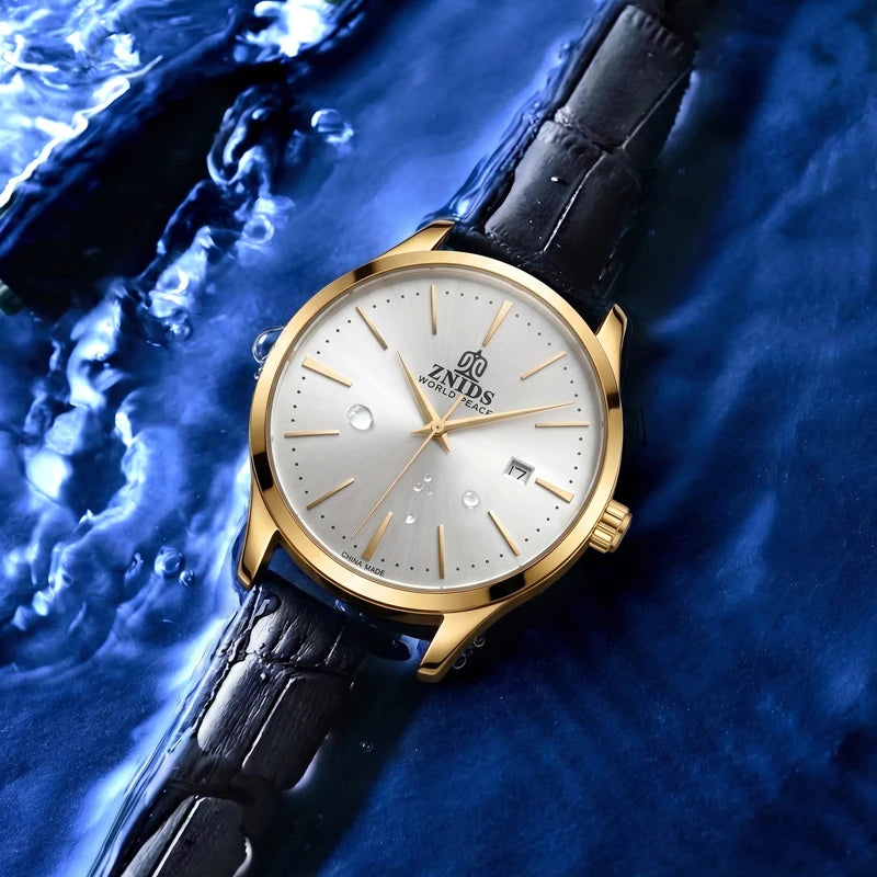 Highly stylish and simple men's mechanical wristwatch with automatic movement, hollowed-out design, waterproof, calendar dial, leather strap, suitable for daily commuting. Fashionable, casual, versatile, and trendy men's watc