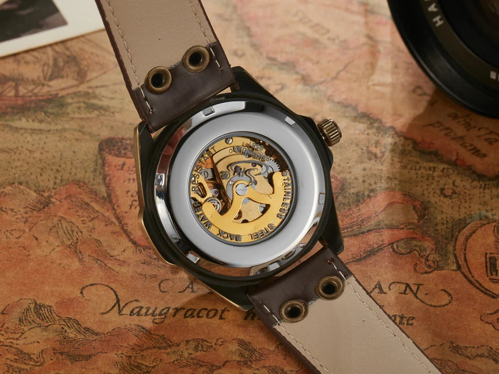 Wrist Watch For Men Waterproof Automatic Mechanical Watch Men's watch Retro montre homme with Genuine Leather relogio masculino