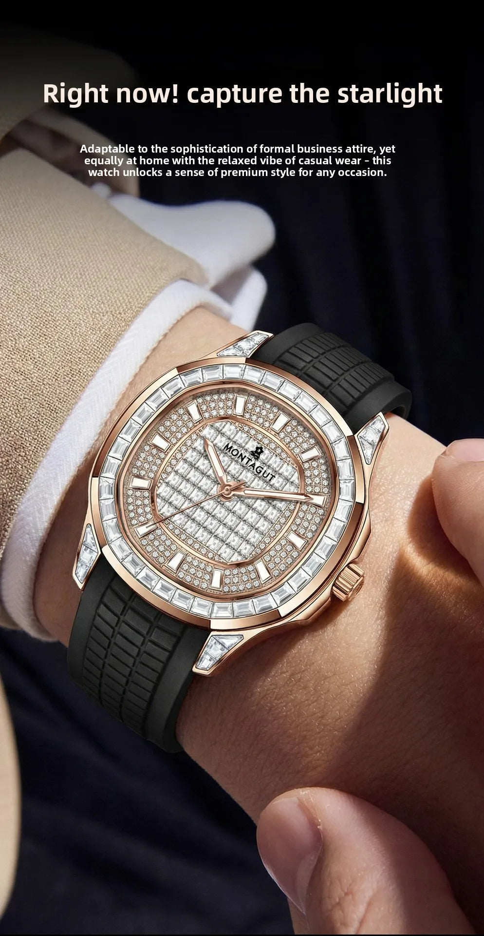 Automatic Mechanical Watch for Men Waterproof Large Dial Silicone Strap Multifunction Wristwatch
