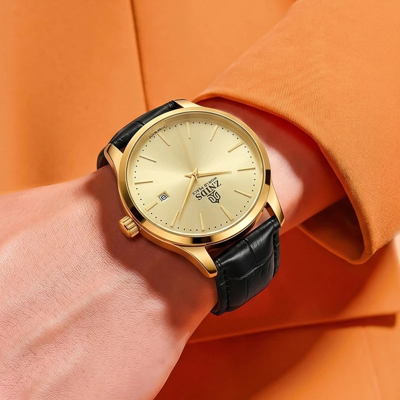 Highly stylish and simple men's mechanical wristwatch with automatic movement, hollowed-out design, waterproof, calendar dial, leather strap, suitable for daily commuting. Fashionable, casual, versatile, and trendy men's watc