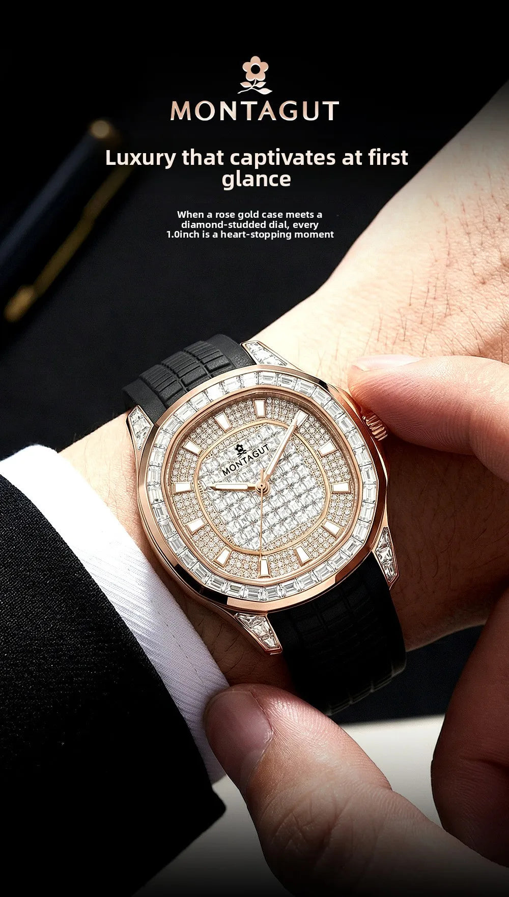 Automatic Mechanical Watch for Men Waterproof Large Dial Silicone Strap Multifunction Wristwatch