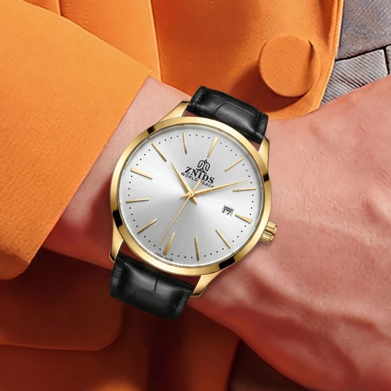 Highly stylish and simple men's mechanical wristwatch with automatic movement, hollowed-out design, waterproof, calendar dial, leather strap, suitable for daily commuting. Fashionable, casual, versatile, and trendy men's watc