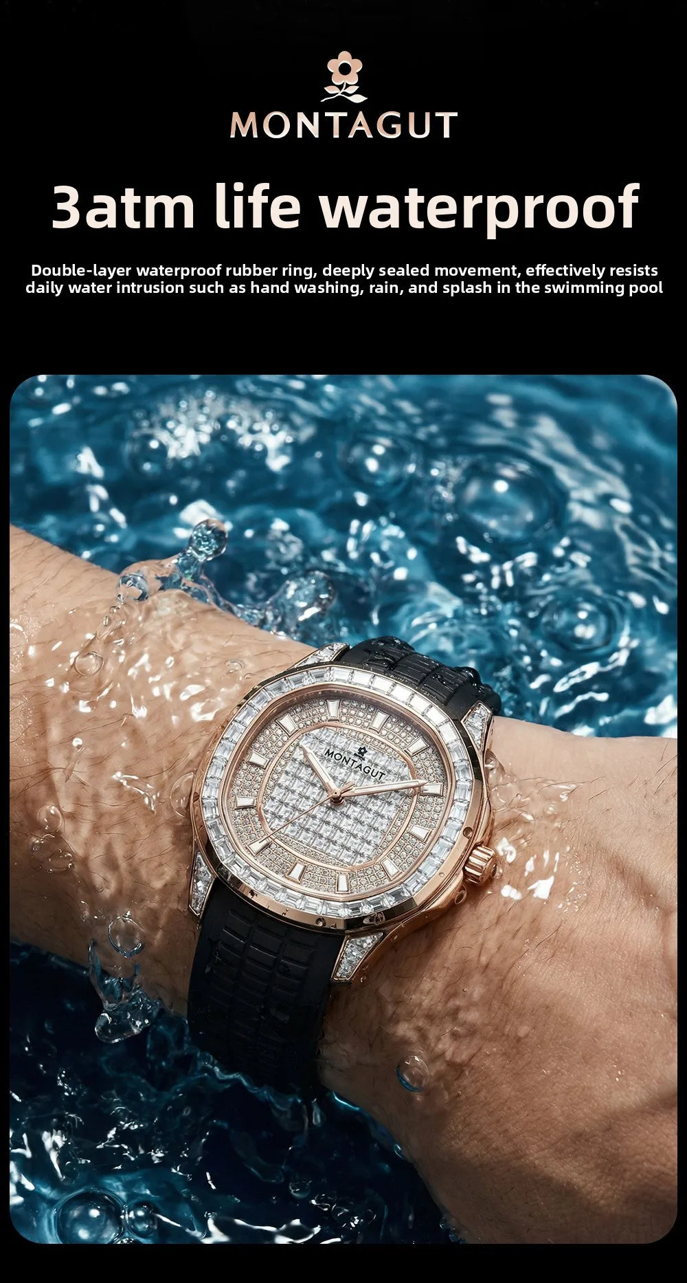 Automatic Mechanical Watch for Men Waterproof Large Dial Silicone Strap Multifunction Wristwatch