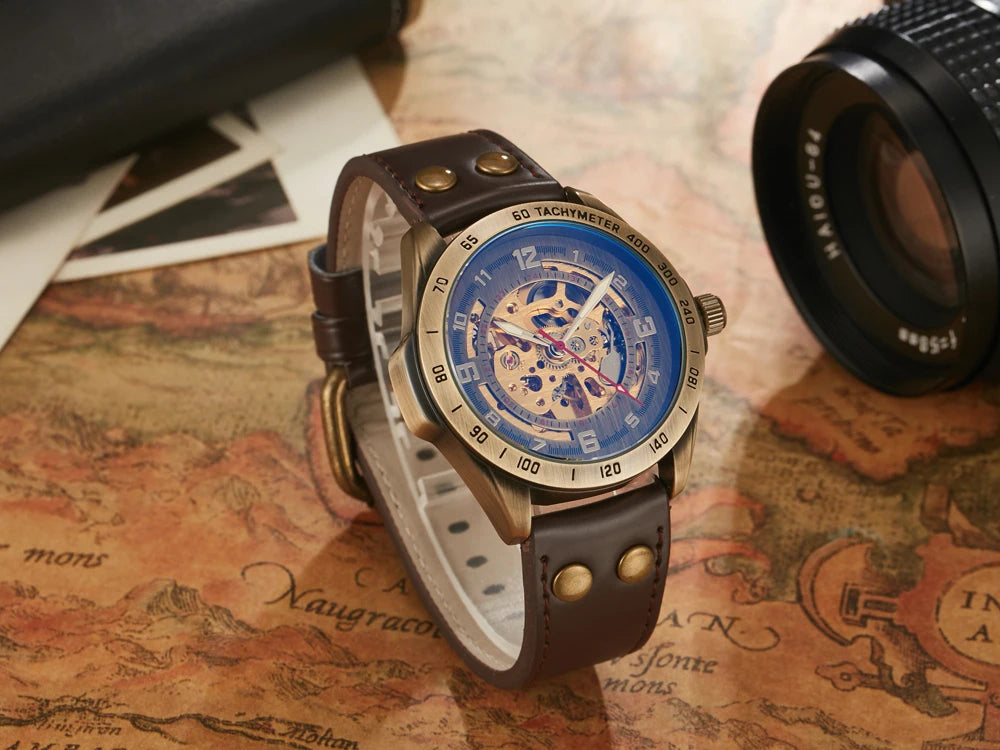 Wrist Watch For Men Waterproof Automatic Mechanical Watch Men's watch Retro montre homme with Genuine Leather relogio masculino